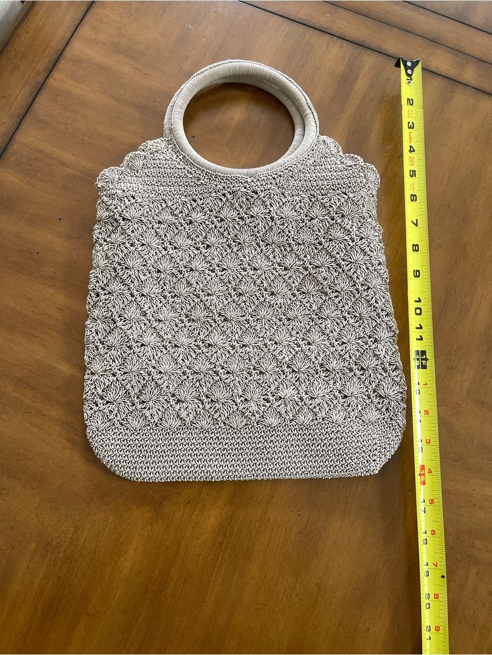 Woven Crochet Handle Tote and matching leather Beige make up bag/wallet